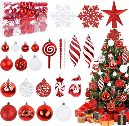 Christmas tree balls 128-piece set, Christmas balls Christmas decorations set, Christmas tree topper & Christmas tree decorations for indoors and outdoors, Christmas tree decorations (red)