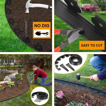 Border Edging, Garden Edging Border Plastic,10M Flexible Law Edging with Strong 30 Garden Pegs for Garden Border Edging Ideas, 5cm Height, Black