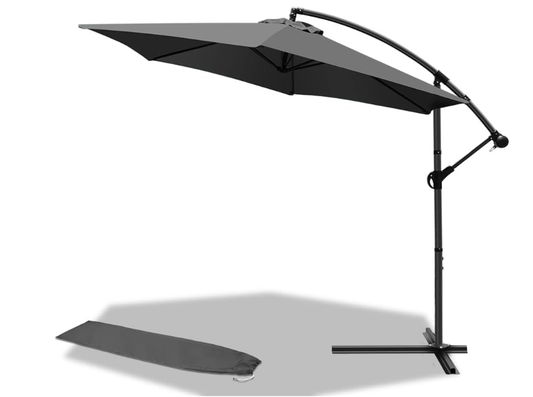 3m Cantilever Garden Parasol, Banana Patio Umbrella with Crank and Tilt for Outdoor Parasol, Gray