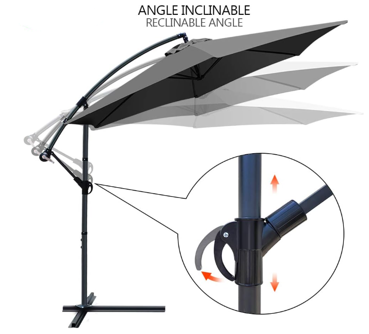 3m Cantilever Garden Parasol, Banana Patio Umbrella with Crank and Tilt for Outdoor Parasol, Gray