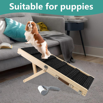 Wooden Pet Ramp,Foldable Portable 4 Steps Adjustable 9" to 17.3" with Non-Slip 5 Paw Traction Mat for Small Medium Dogs