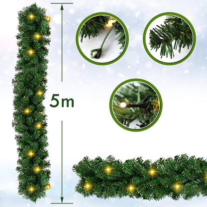 2 Pack Christmas Garland Decoration,5M/16ft Christmas Wreath with 100 Lights,Christmas decoration for Xmas Tree Stair Fireplace Garden Party Front Door,DIY Christmas Trees