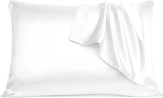 Satin Pillowcases, Pillow Cases 2 Pack for Hair and Skin, Silk Touch Pillowcase Soft, PillowCases with Envelope Closure, Standard Size 50x75cm (White)