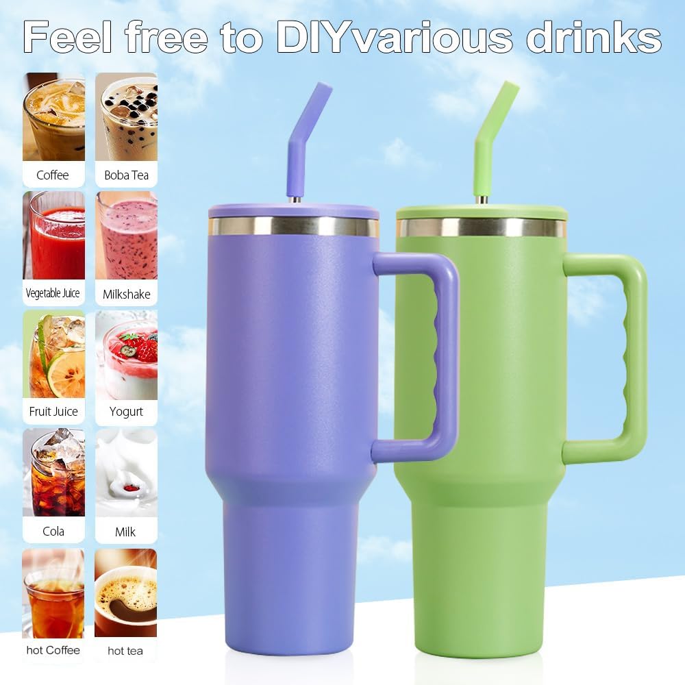 40oz Stainless Steel Vacuum Insulated Cup Double Wall Travel Flask Car Coffee Mug Tumbler with Straw with Handle for Hot Iced Coffee