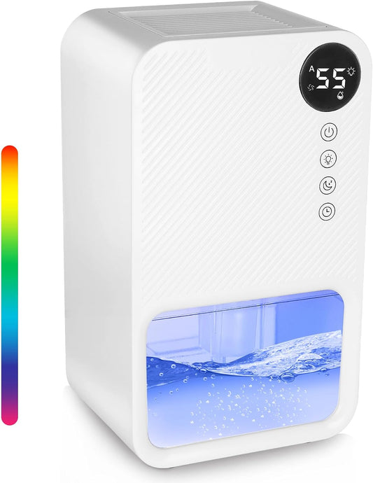 Dehumidifier, 1100ml Dehumidifiers for Home Electric Rechargeable Dehumidifyer with 7 Color LED Light Mini Dehumidifier for Bathroom Auto Shut Off Portable Quiet for Drying Clothes Wardrobe Basement