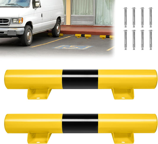 Set of 2 metal wheel stoppers, parking stoppers, garage stoppers with reflective strips, parking space barrier 60x13x9cm, parking barrier black + yellow, tire protector, garage stopper