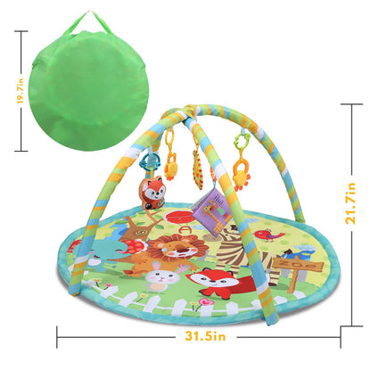 Baby Play Gym, Activity Gym Stage-Based Sensory and Motor Skill Development Language Discovery Baby Play Gym and Playmats for Newborn with 5 Featured Toys with Storage Bag