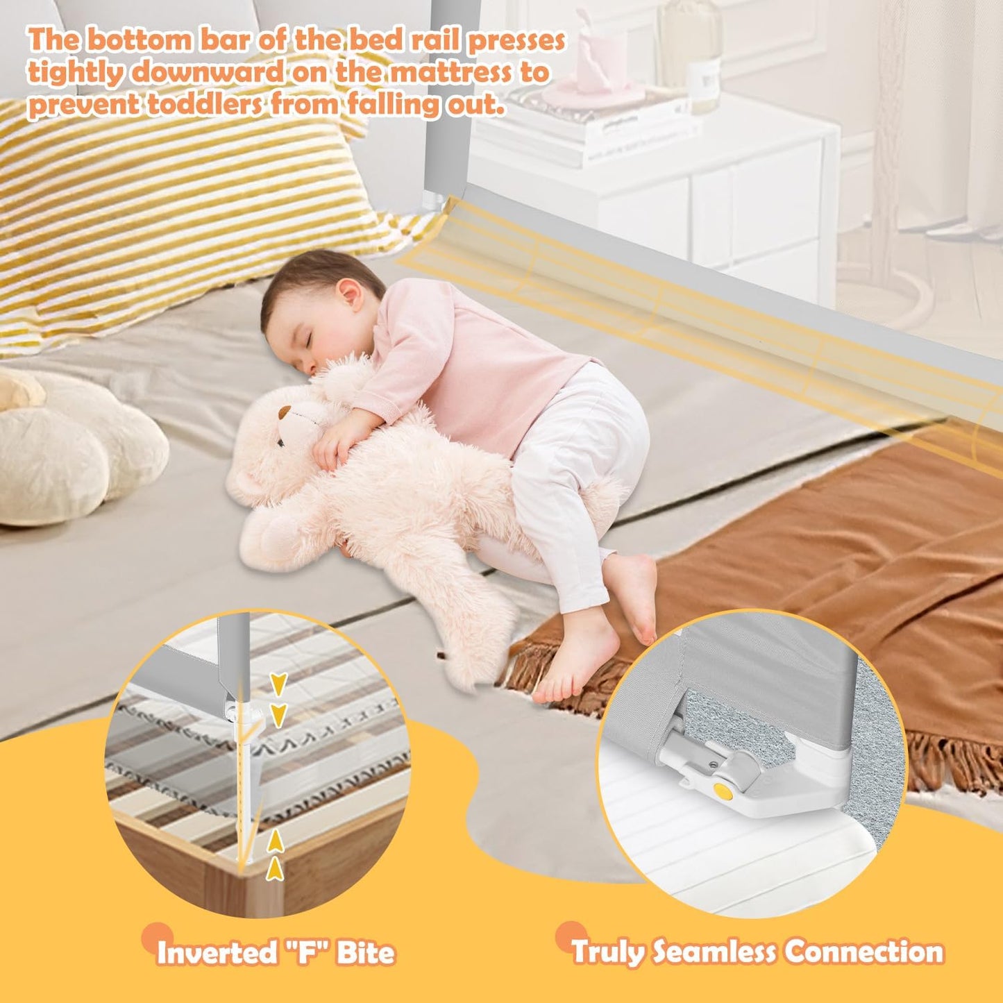 Bed rail fall protection foldable, bed guard rail foldable children's bed rail travel, nail-free assembly fall protection bed for toddlers baby bed rail, gray