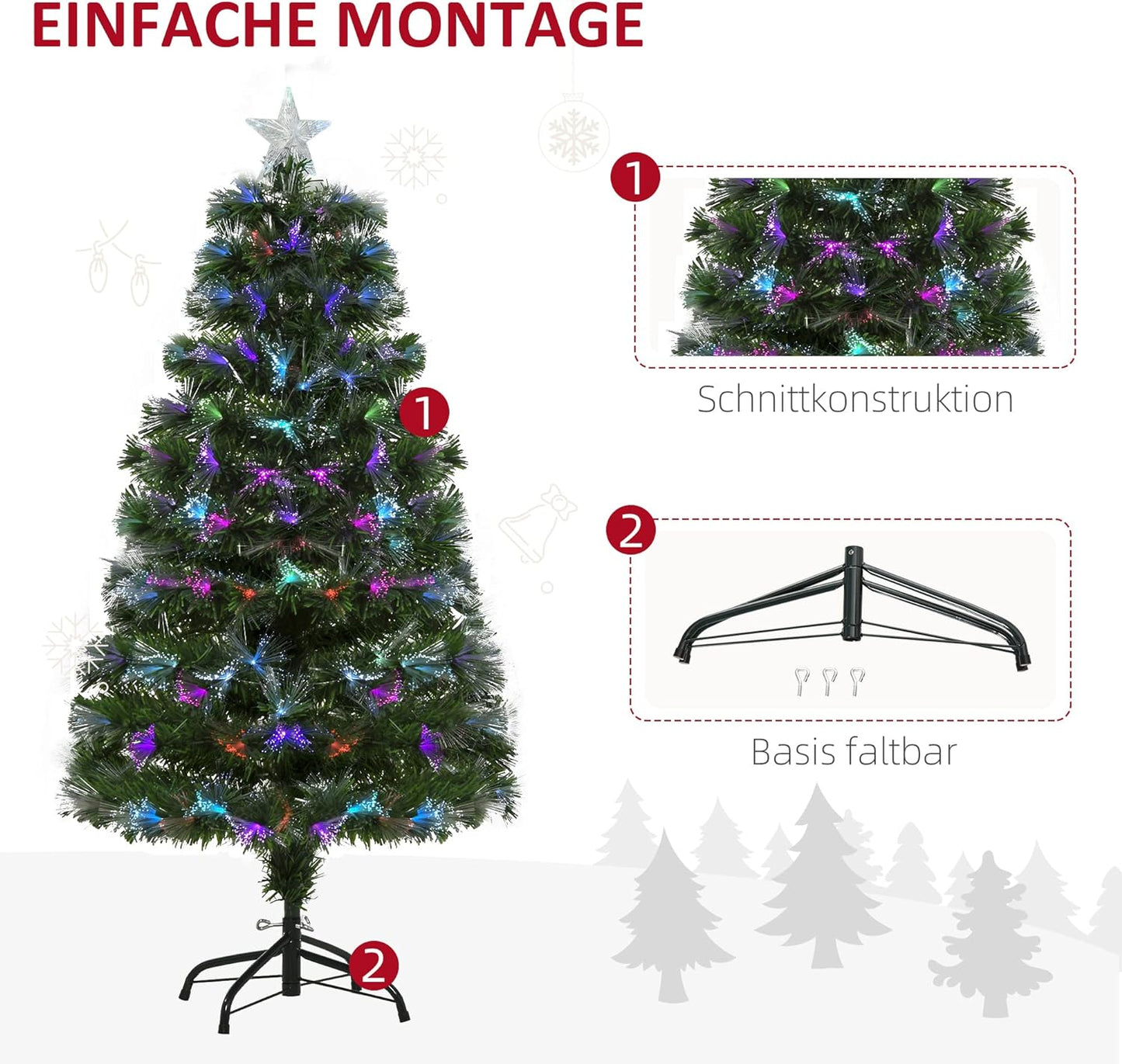 Christmas tree 1.2 m Christmas tree artificial fir 130 branches metal base PVC multi-colored light effects Ø66 x 120H cm