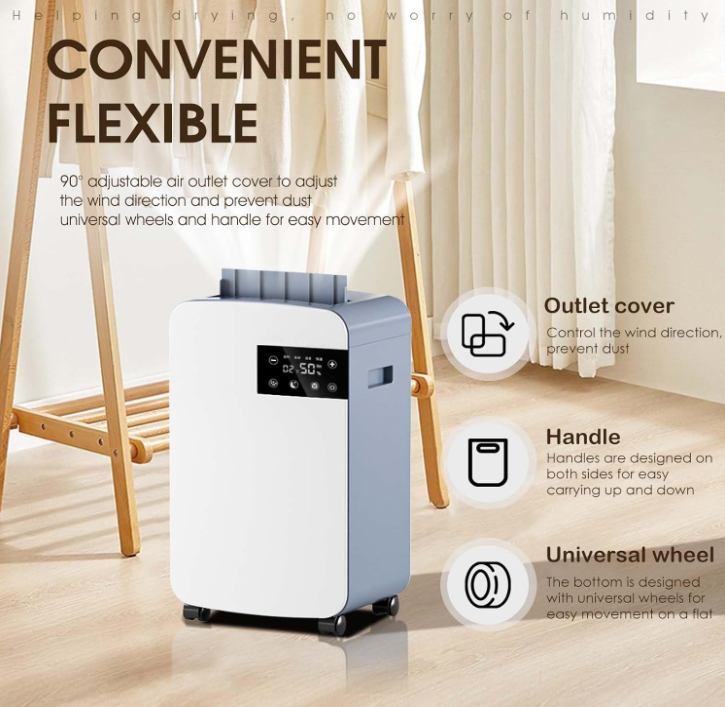 10L/D Dehumidifier with HEPA Filter, Low Energy Compressor with 2.5L Tank& Continuous Drainage, Digital Display/Timing/Sleep Mode/Purification/Humidity Setting, for Laundry Drying Basement