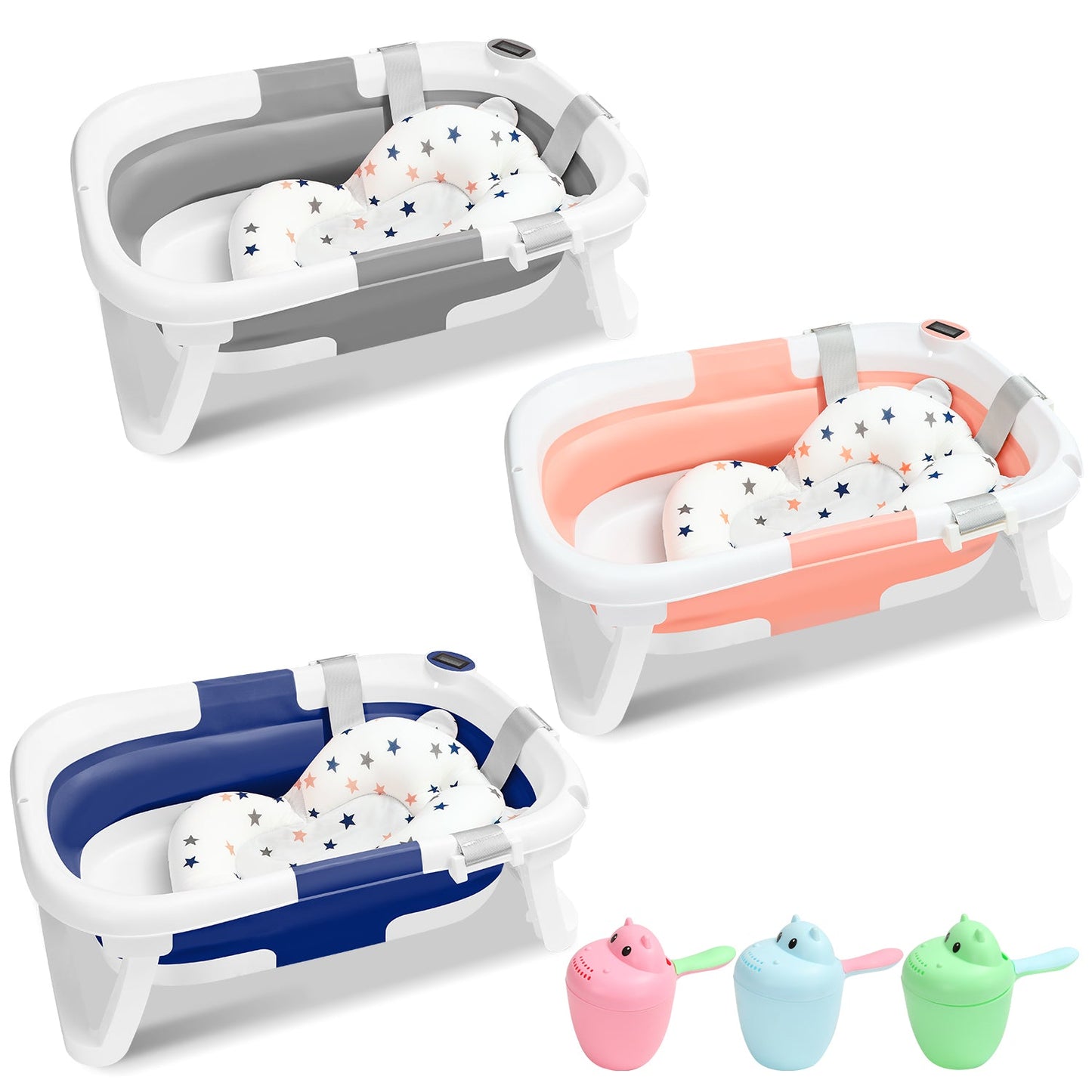 Baby bathtub foldable with thermometer