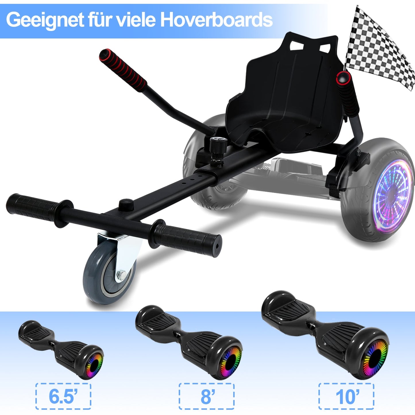 Hoverboard seat kart extension for 2 wheel balancing