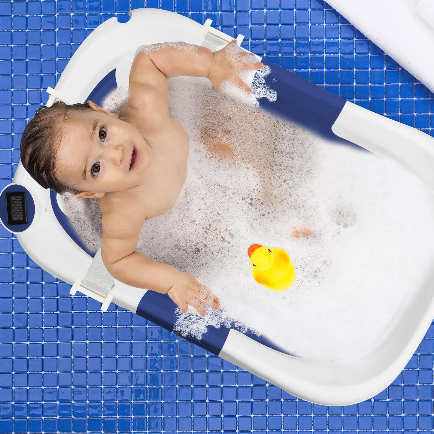 Baby bathtub foldable with thermometer
