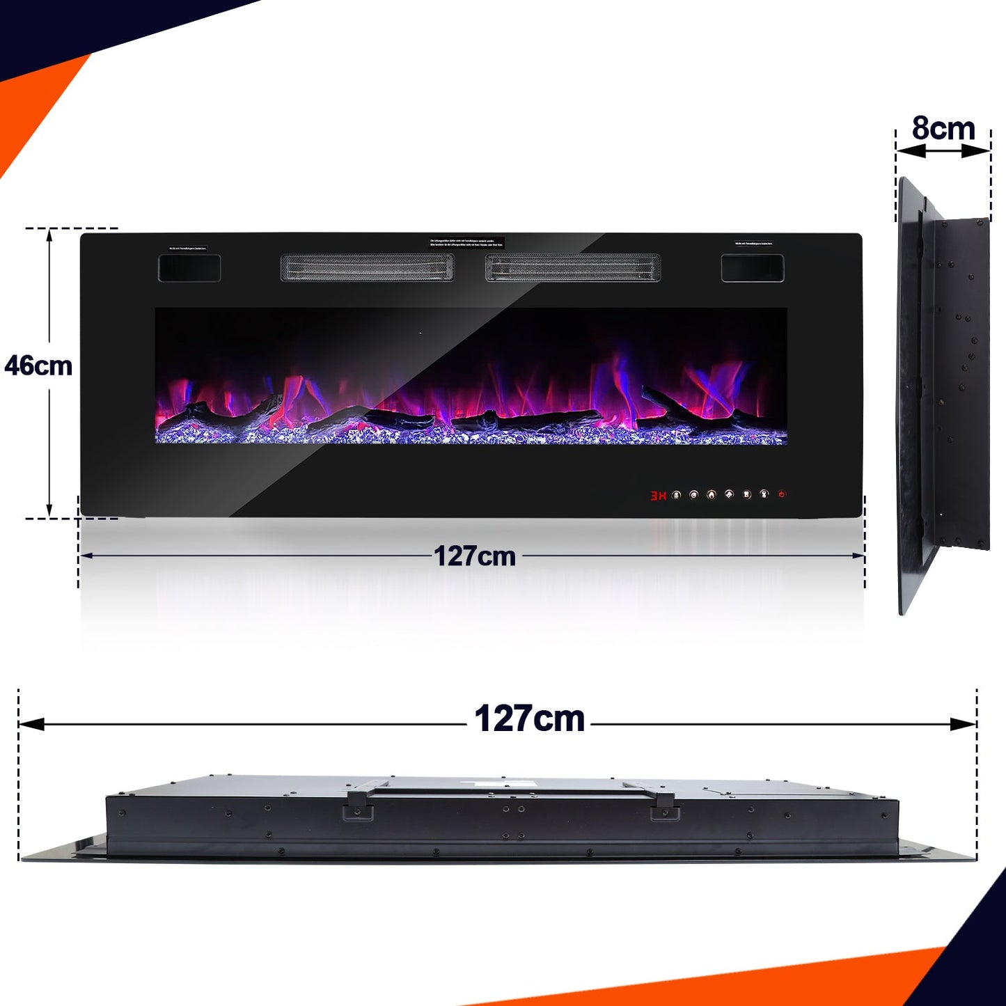 Electric Fireplace Wall Fireplace Adjustable Thermostat 750w/1500w